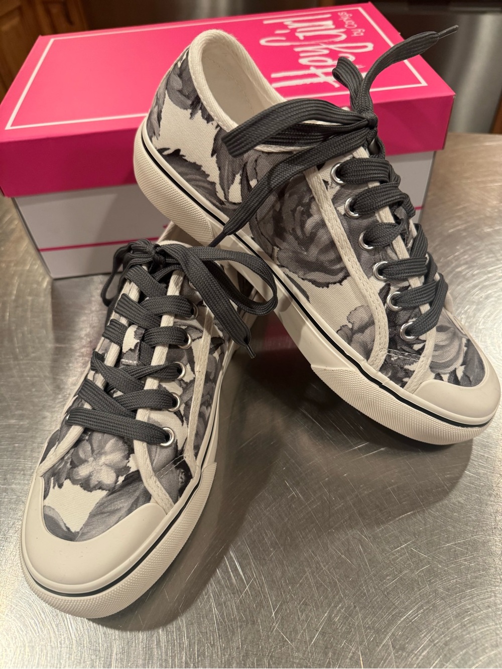 Floral Canvas Low-Top Sneakers White with Gray Floral